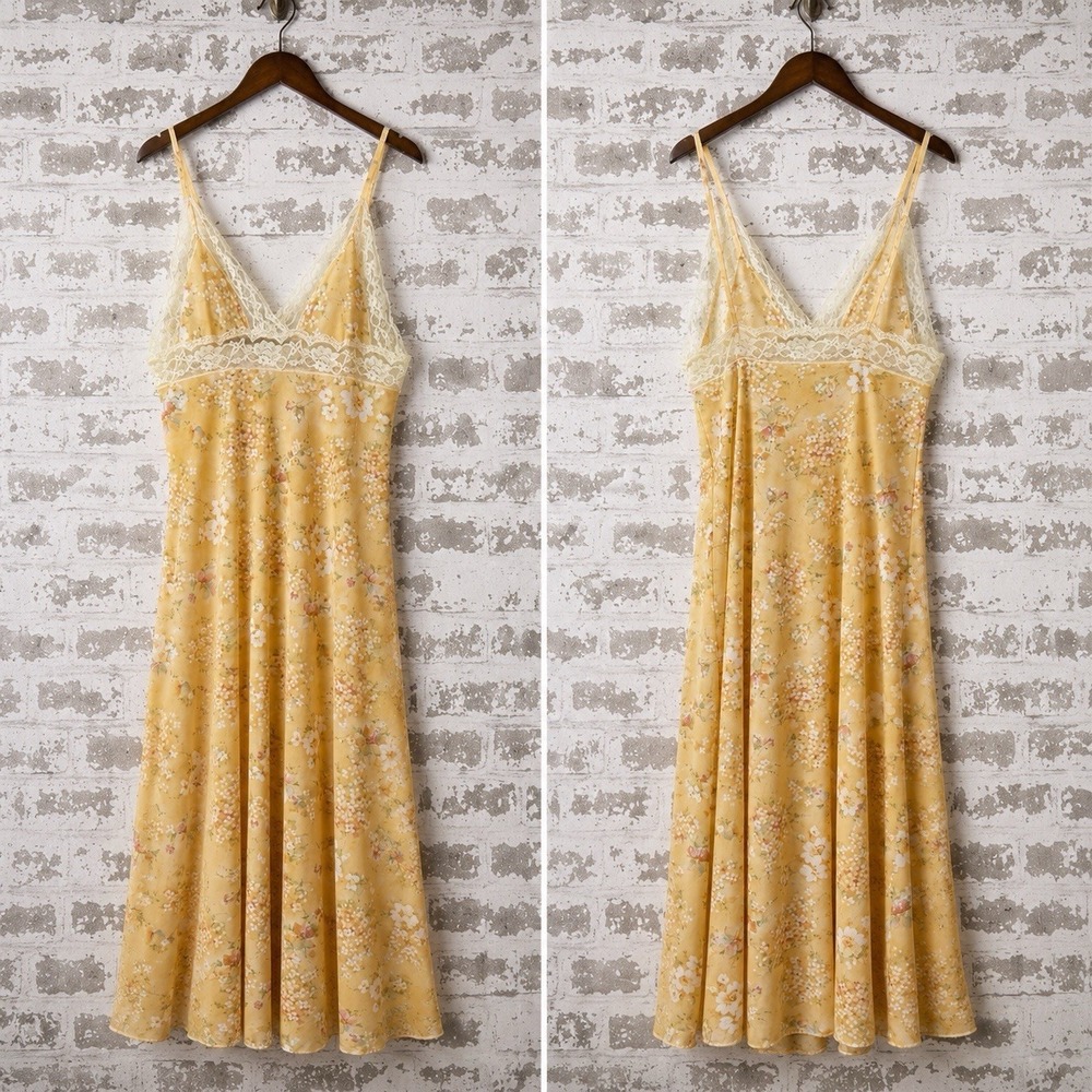 Vtg Apricot Floral M Night Gown by Barad Ivory Lace Maxi Cottagecore Romance